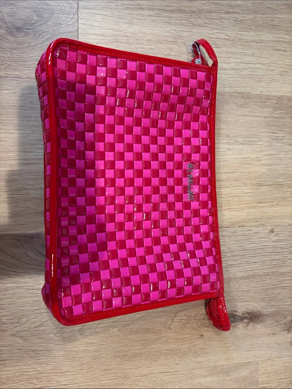 MZ Wallace Woven Hot Pink Pouch with Gloss Trim